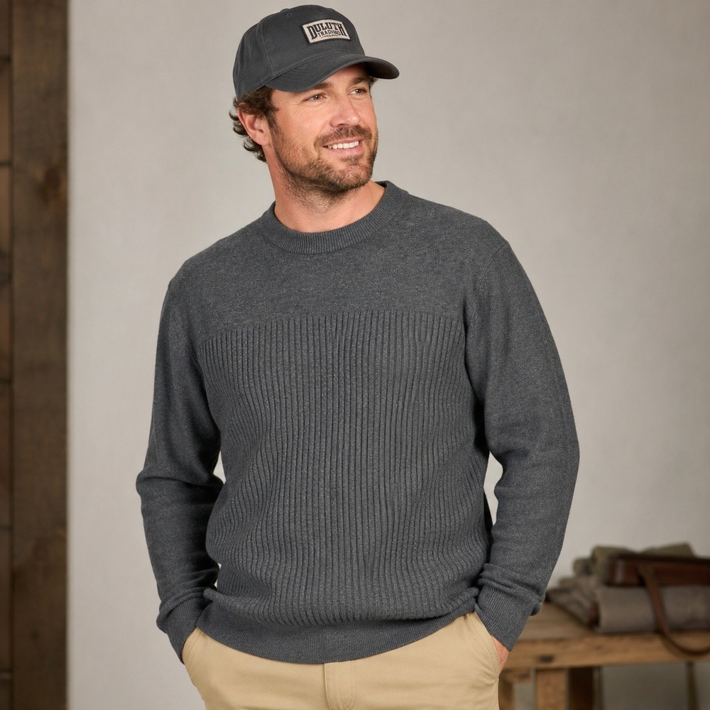 Duluth Trading Co Sweater Mens Large Gray Merino Wool Coolmax Ribbed Crew Neck